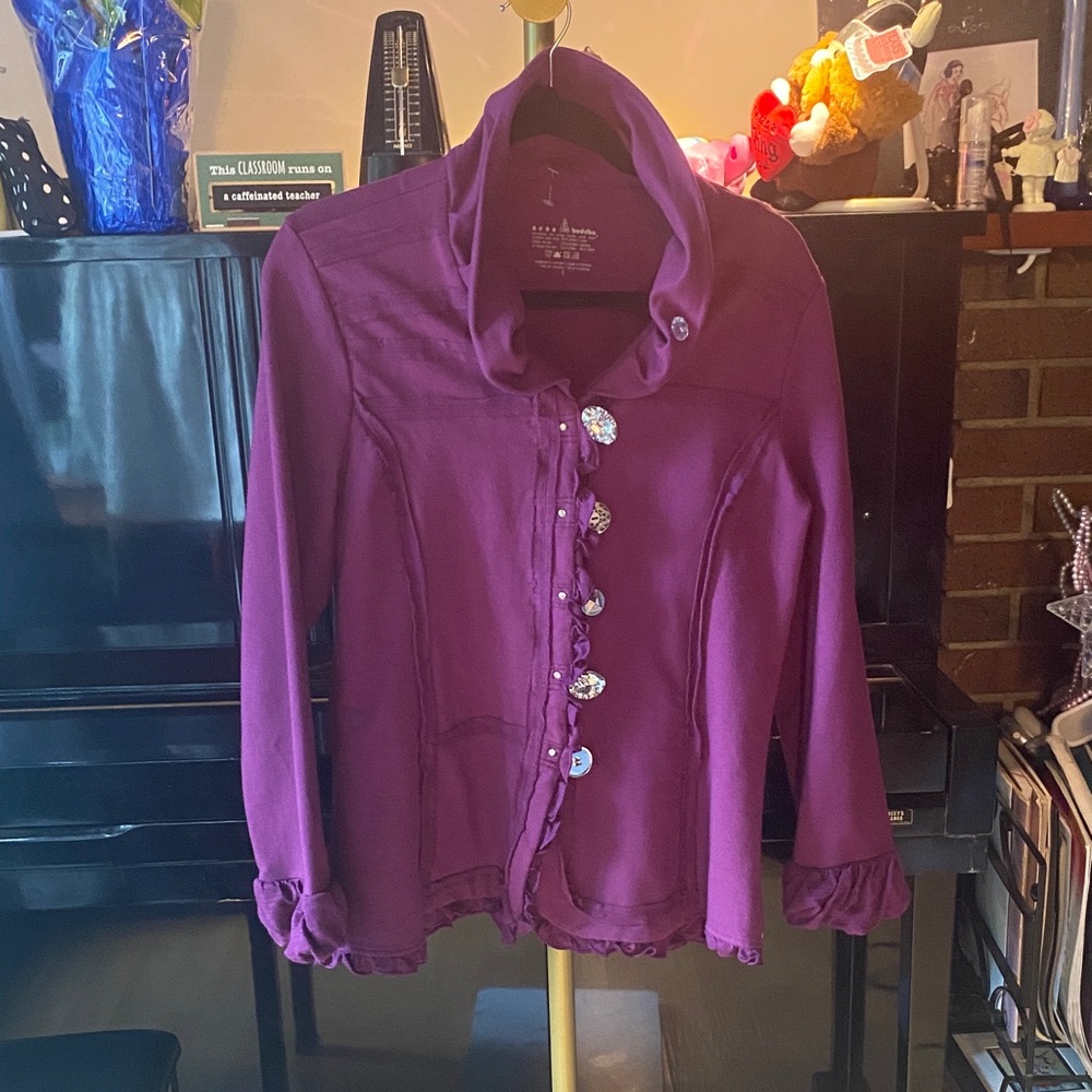 neon buddha Purple Ruffle-Trim Button Jacket